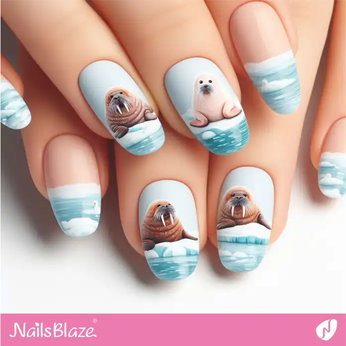 Walrus on Iceberg Nail Design | Polar Wonders Nails - NB3125